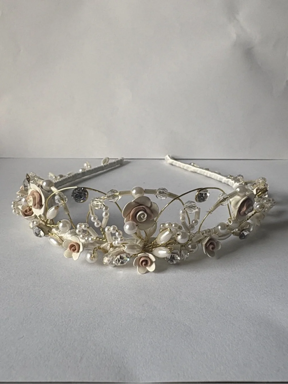 David’s Bridal Pearl & Rose Gold Floral Headband Tiara